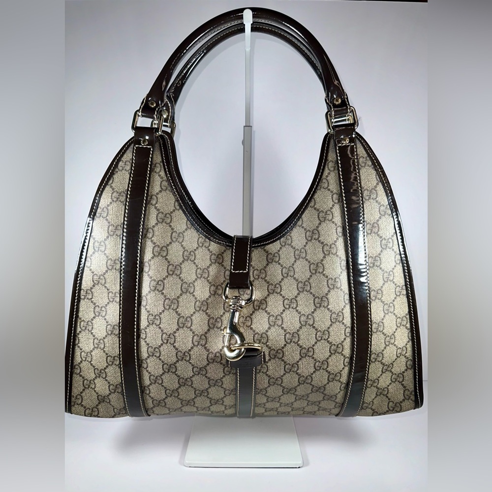 Gucci Beige and Dark Brown Monogram Hobo Shoulder Bag
